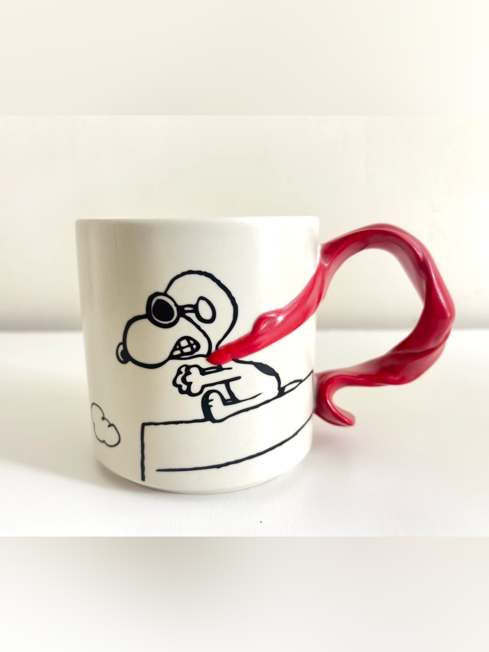 RARE Hallmark Peanuts Mug Snoopy Flying Ace With Red Baron Scarf Handle 16 oz